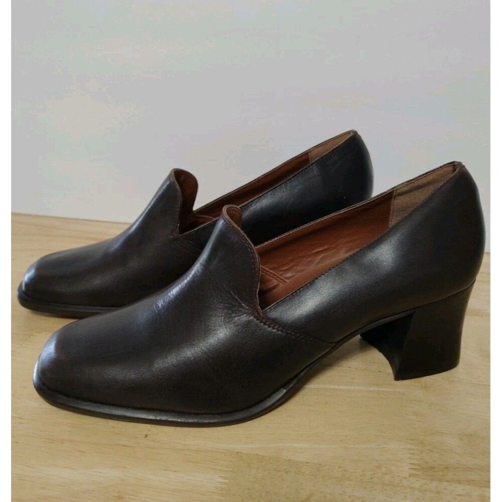 Bruno De Milano Brown Leather Slip-on Businesd/Casual Shoes Size 9M 2 Inch Block